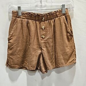 Wonder Nation, Brown,Sz Kids M, 7-8 Linen/Rayon Shorts Elastic Waist, Pockets